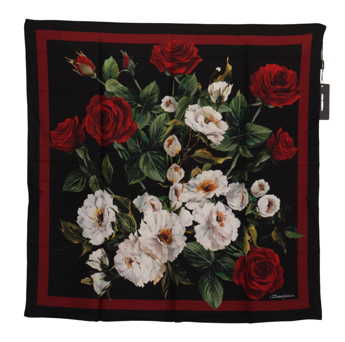 Elegant Silk Square Scarf with Rose Print