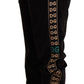 Chic Black Velour Embroidered Sweatpants