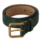 Moss Green Velvet Gold Tone Logo Metal Buckle Belt