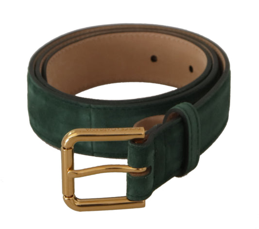 Moss Green Velvet Gold Tone Logo Metal Buckle Belt