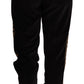 Chic Black Velour Embroidered Sweatpants