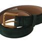 Moss Green Velvet Gold Tone Logo Metal Buckle Belt