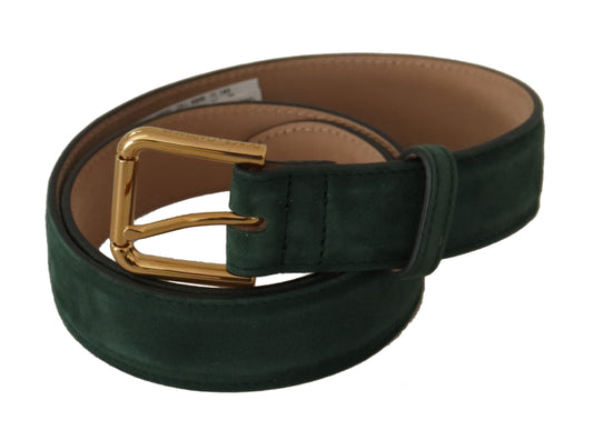 Moss Green Velvet Gold Tone Logo Metal Buckle Belt