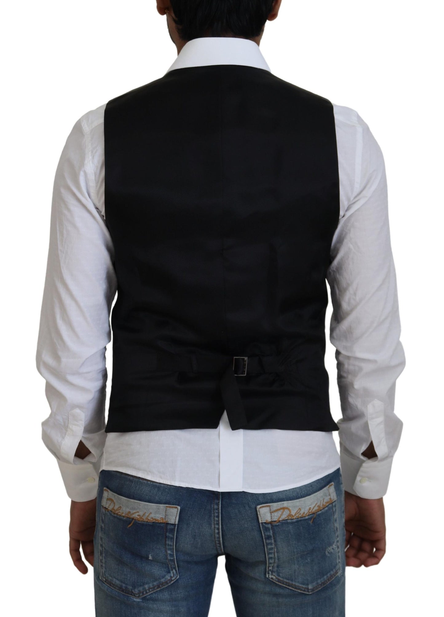 Black Wool Stretch Waistcoat Formal Vest