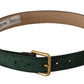 Moss Green Velvet Gold Tone Logo Metal Buckle Belt