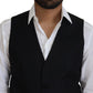 Black Wool Stretch Waistcoat Formal Vest