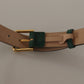 Moss Green Velvet Gold Tone Logo Metal Buckle Belt