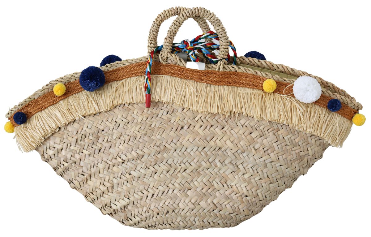 Multicolor Straw & Leather Hand Tote