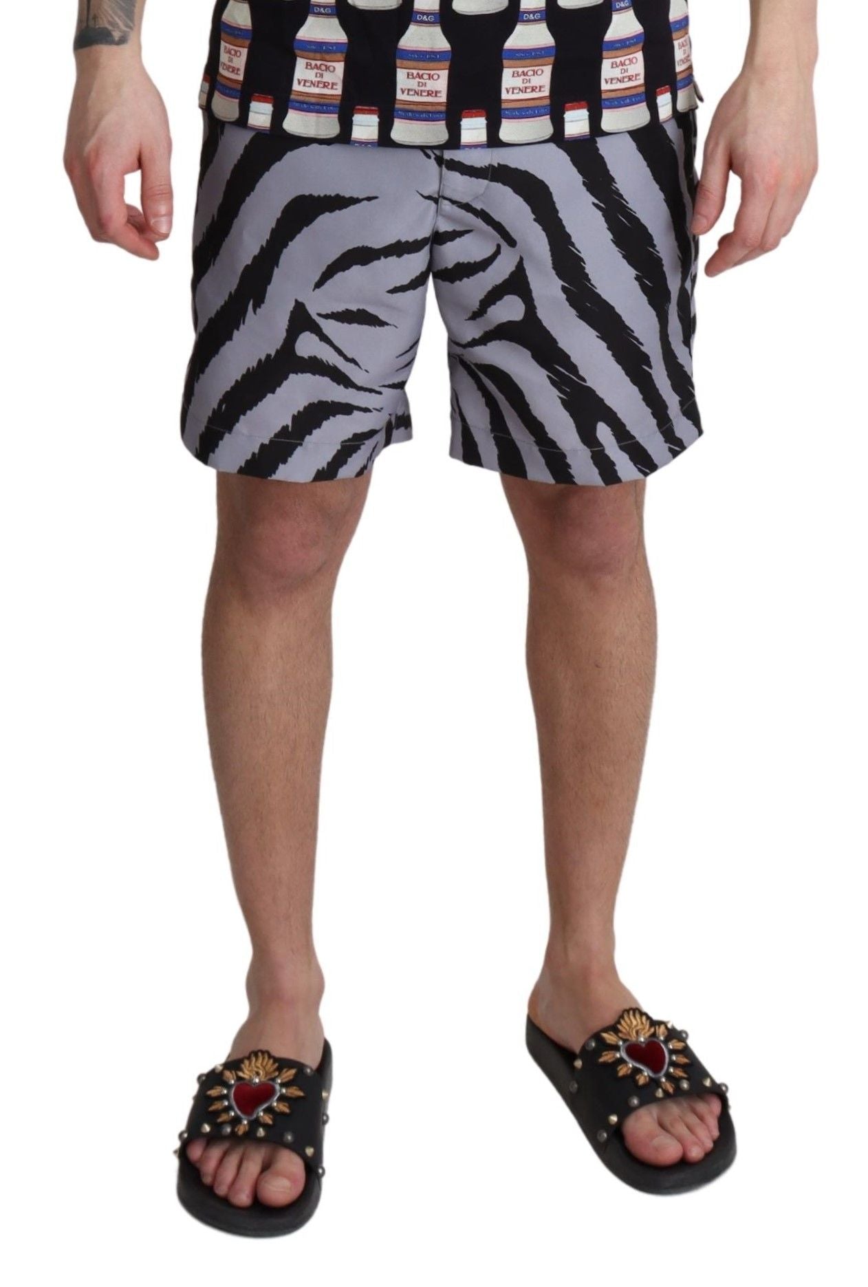 Elegant Gray Zebra Print Swim Trunks