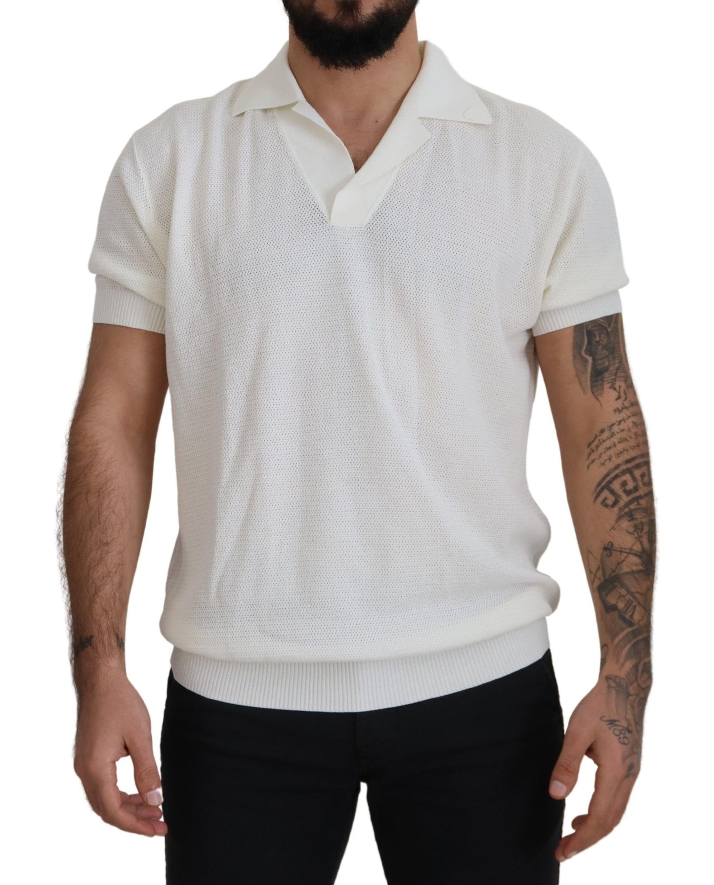 Elegant White Cotton Polo T-Shirt