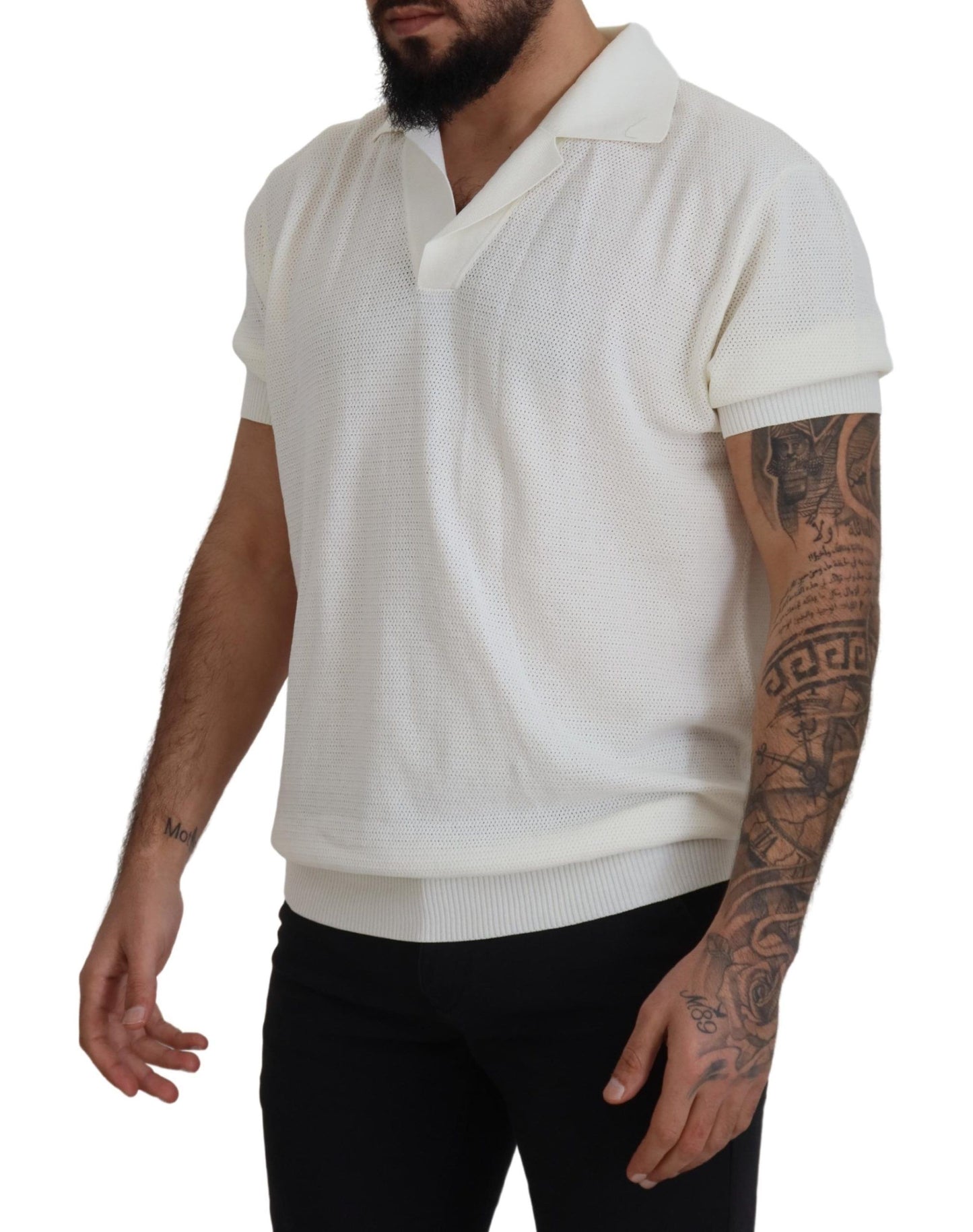 Elegant White Cotton Polo T-Shirt