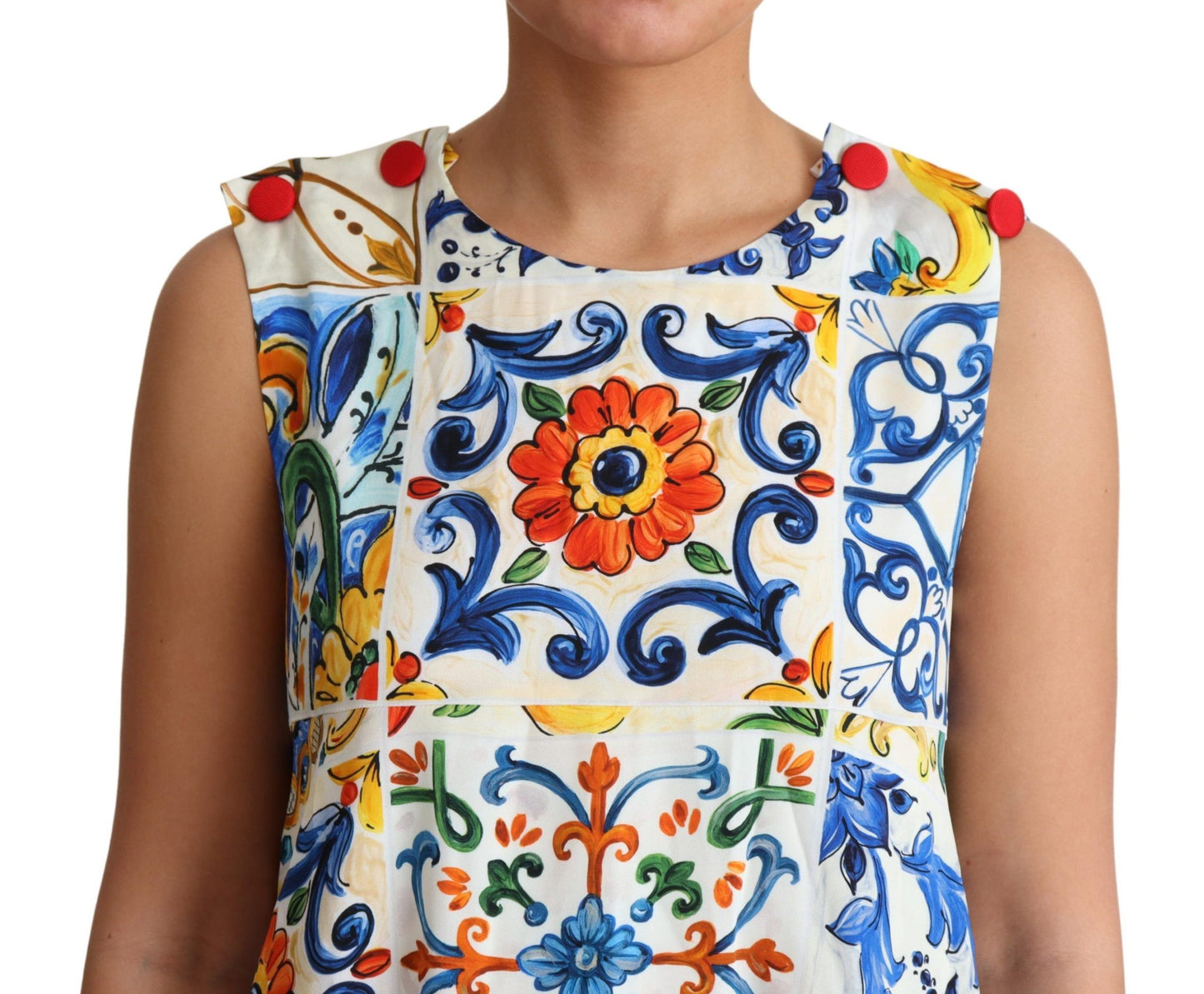 Majolica Print Silk Sleeveless Knee-Length Dress