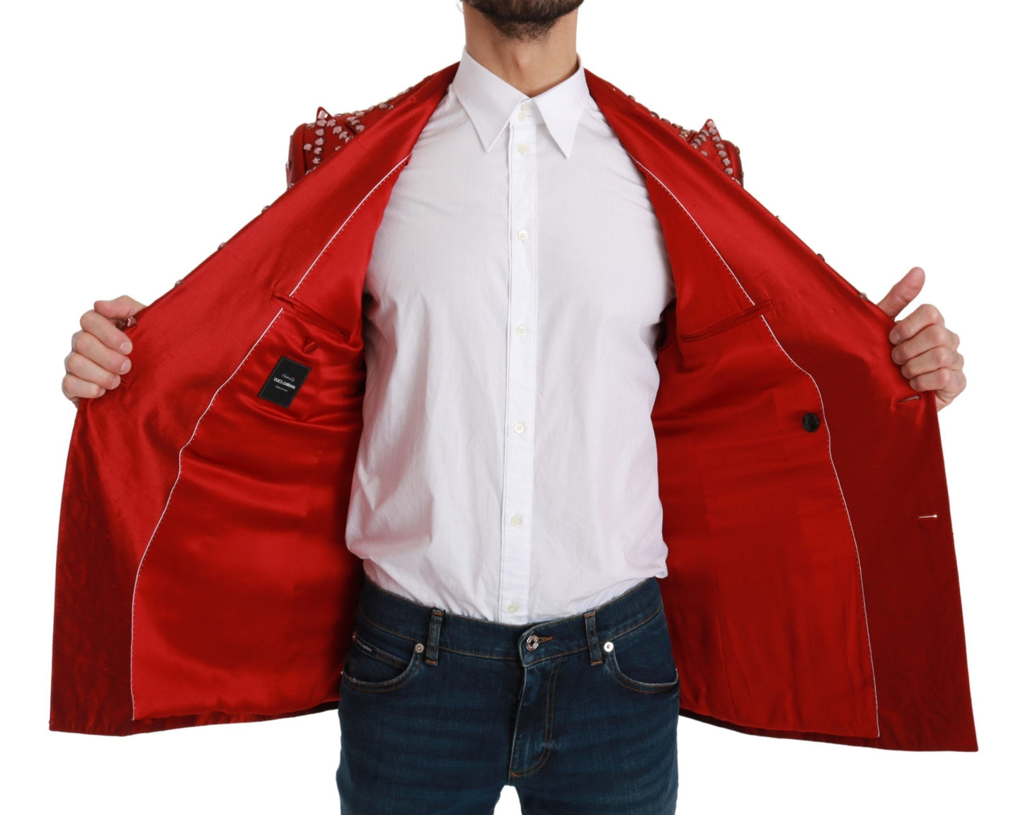 Elegant Red Silk Double Breasted Blazer