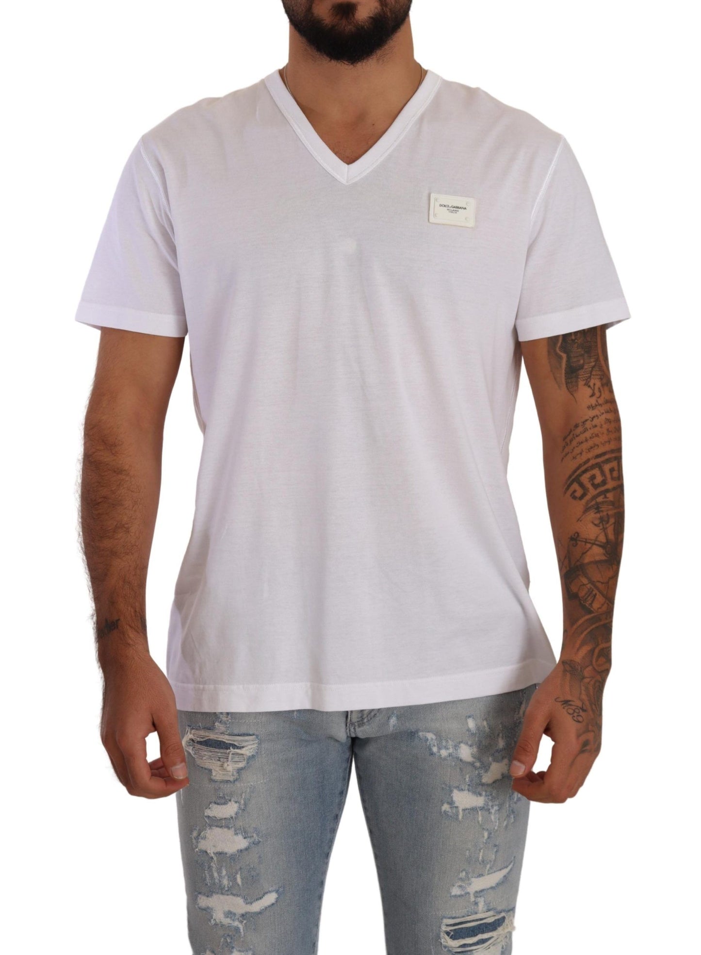 Elegant White V-Neck Cotton T-Shirt