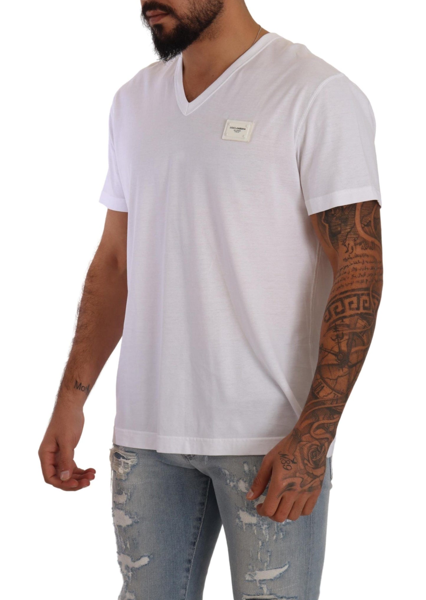 Elegant White V-Neck Cotton T-Shirt