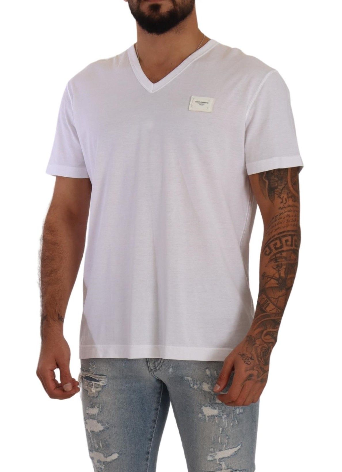 Elegant White V-Neck Cotton T-Shirt