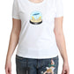 Chic White Cotton Tee with Iconic Print
