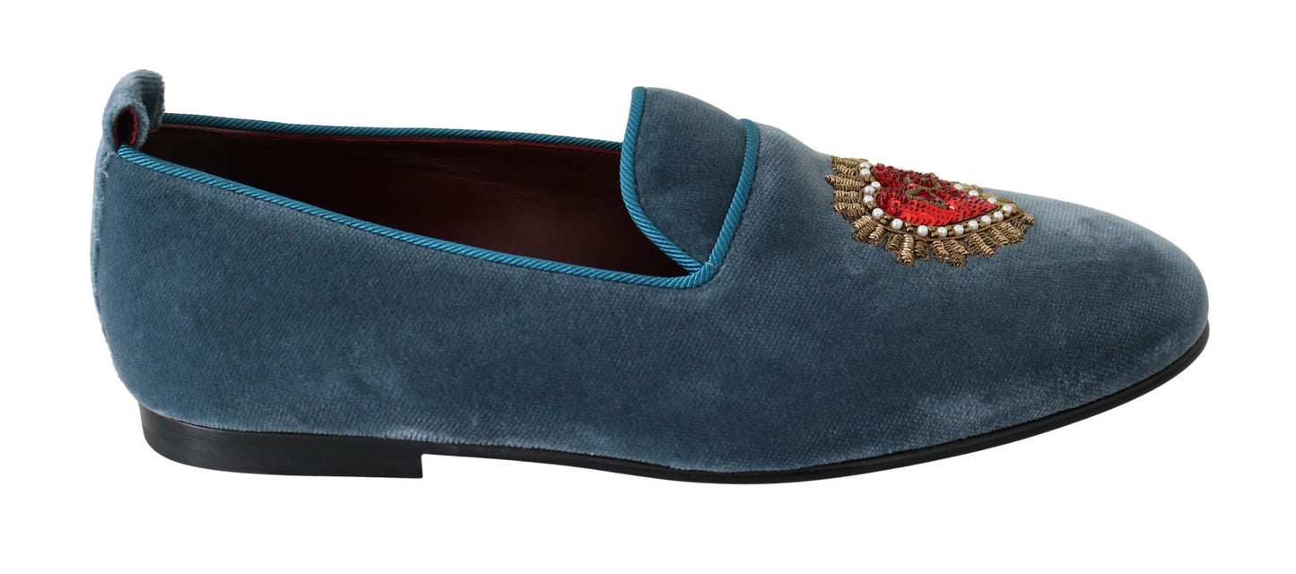 Enchanted Heart Light Blue Velvet Loafers