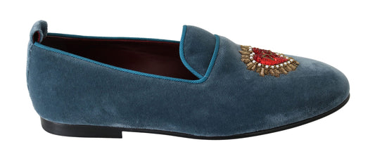 Enchanted Heart Light Blue Velvet Loafers