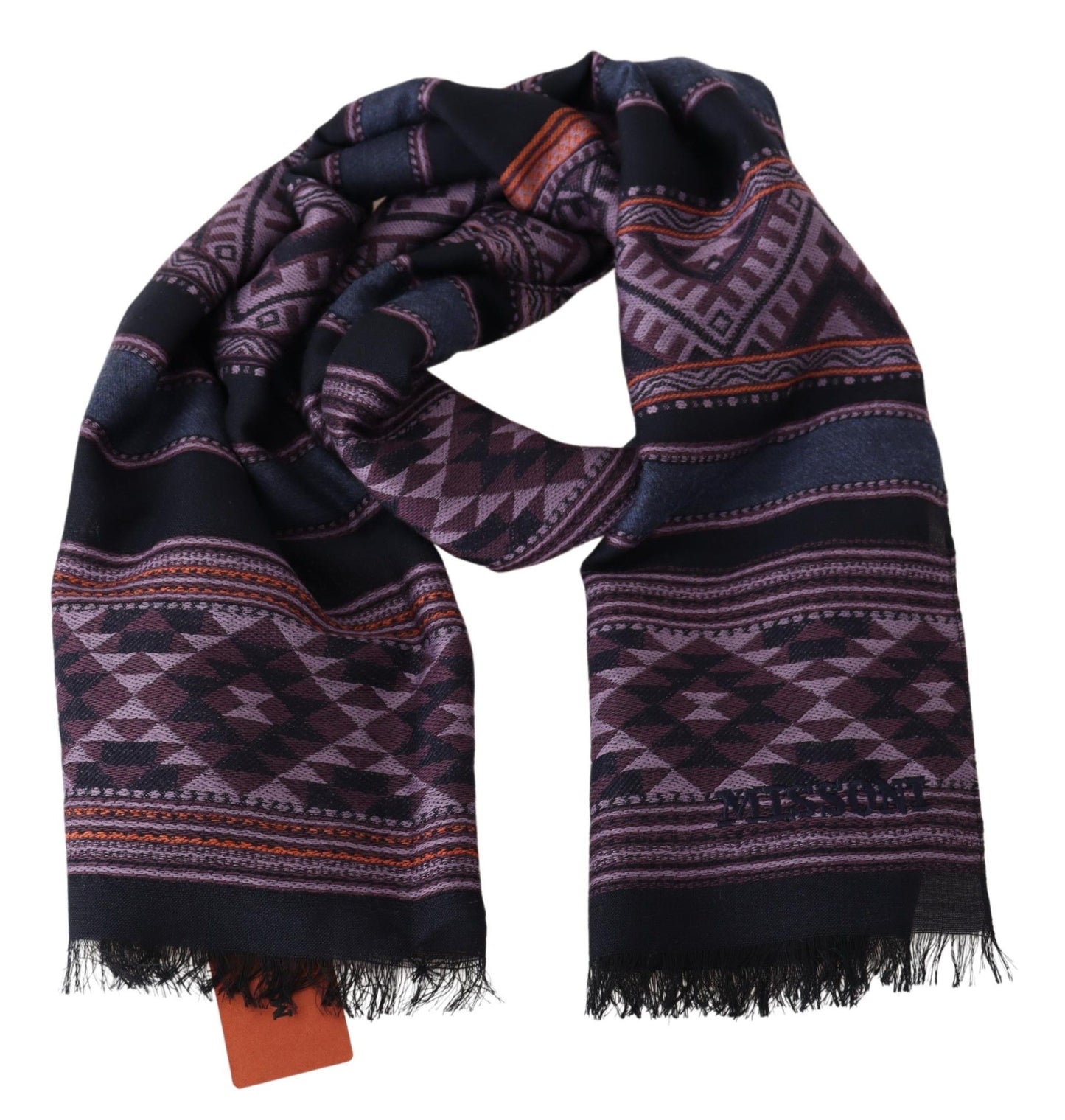 Geometric Wool Scarf with Fringes