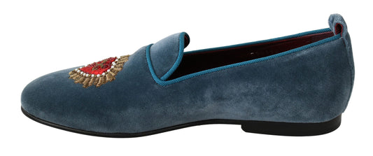 Enchanted Heart Light Blue Velvet Loafers