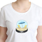 Chic White Cotton Tee with Iconic Print