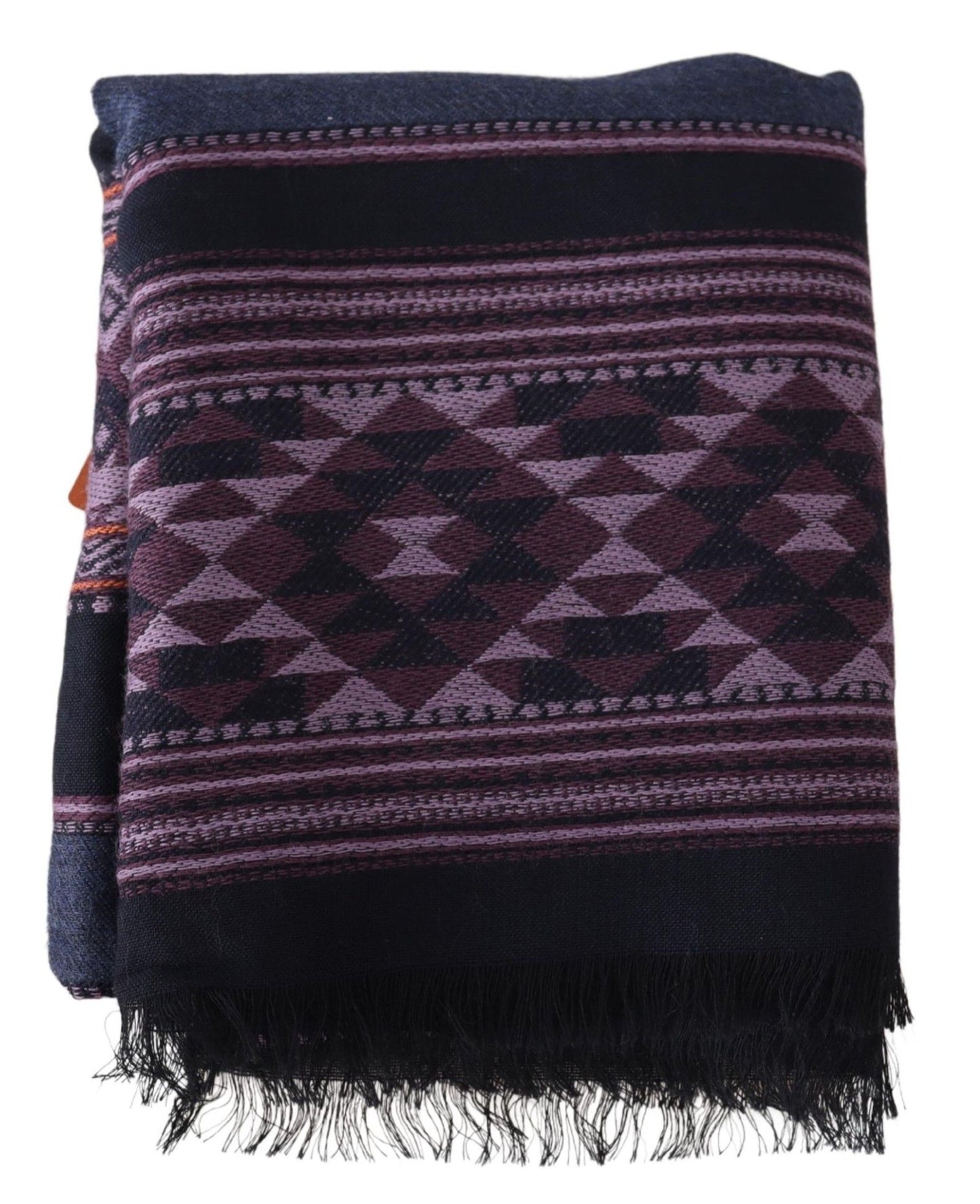 Geometric Wool Scarf with Fringes