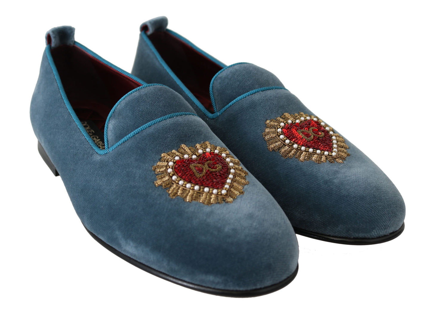 Enchanted Heart Light Blue Velvet Loafers