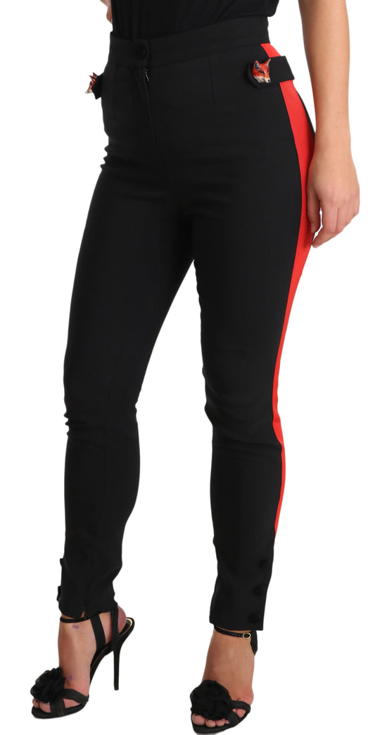 Chic Black Mid-Waist Skinny Pants with Red Stripe