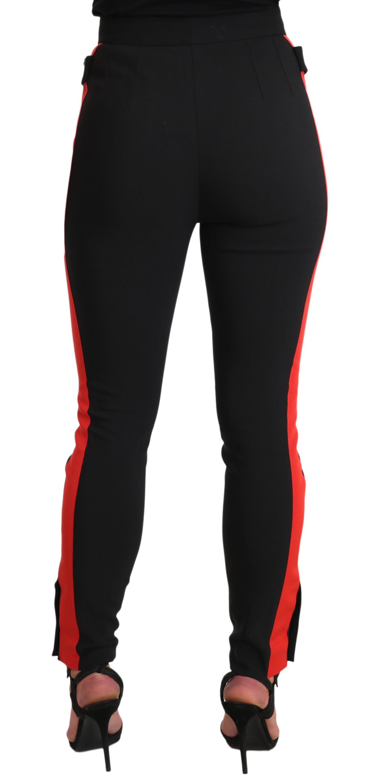 Chic Black Mid-Waist Skinny Pants with Red Stripe