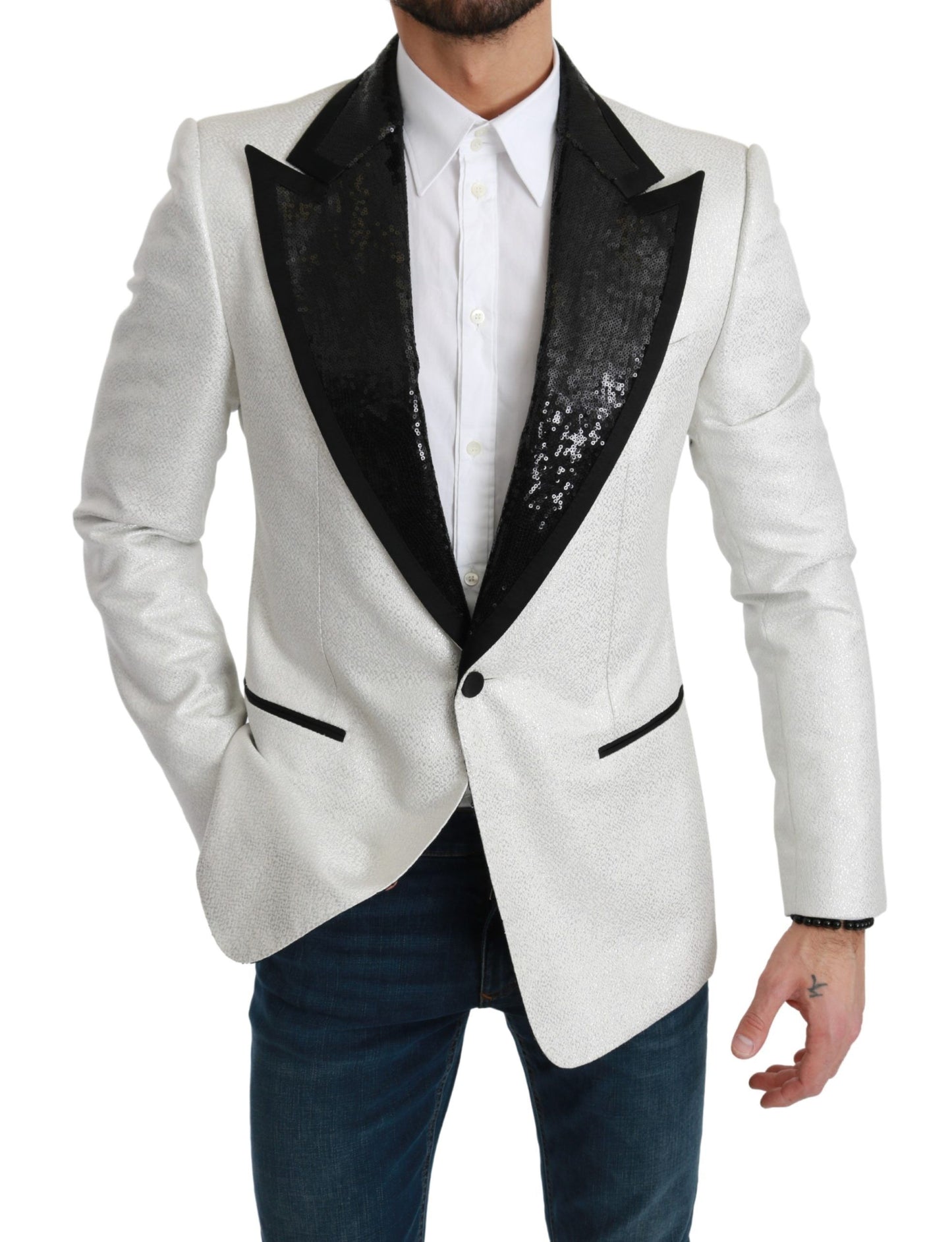 Elegant Monochrome Sequin Lapel Blazer