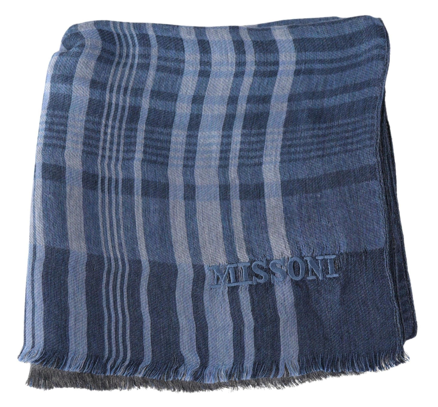 Plaid Wool Scarf with Logo Embroidery