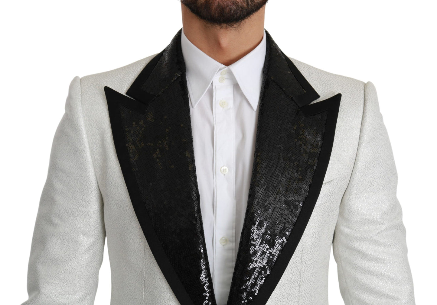 Elegant Monochrome Sequin Lapel Blazer