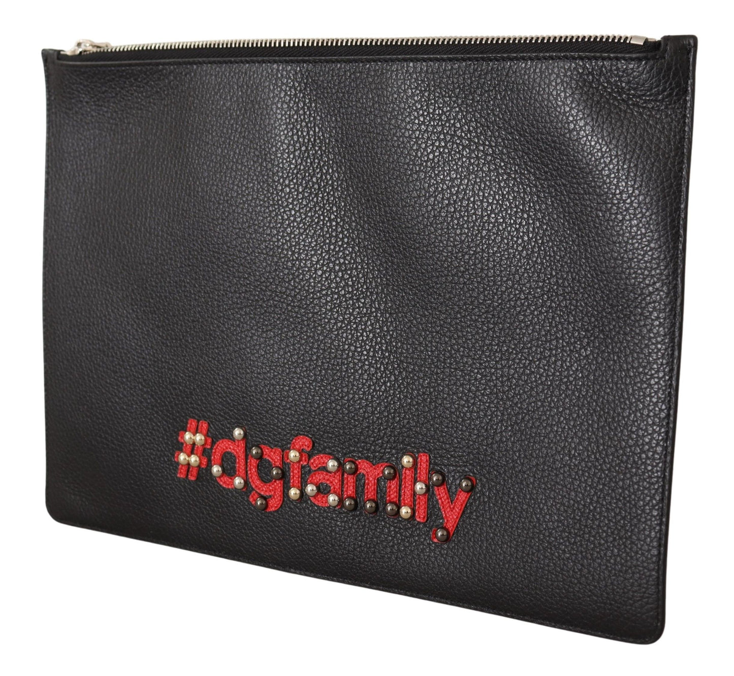 Elegant Black Leather Pouch with Silver Accents