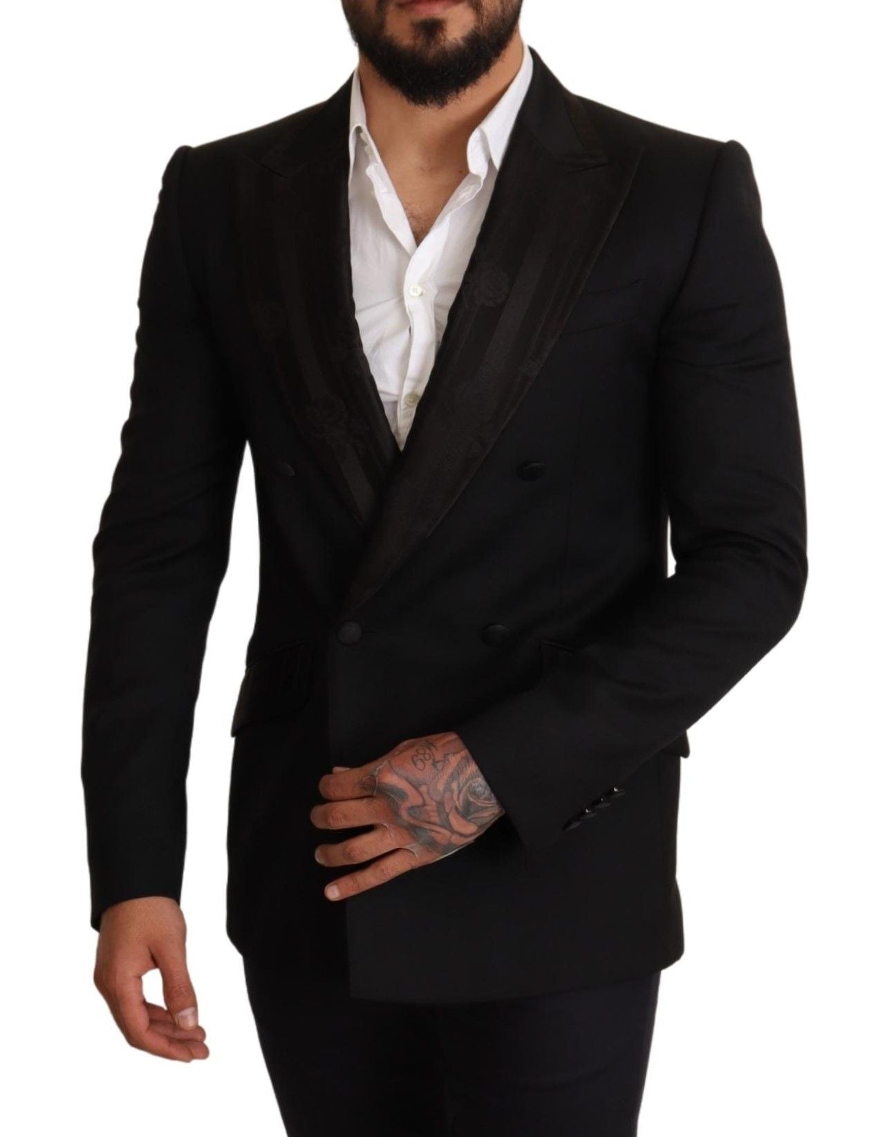 Elegant Black Silk-Wool Blend Blazer