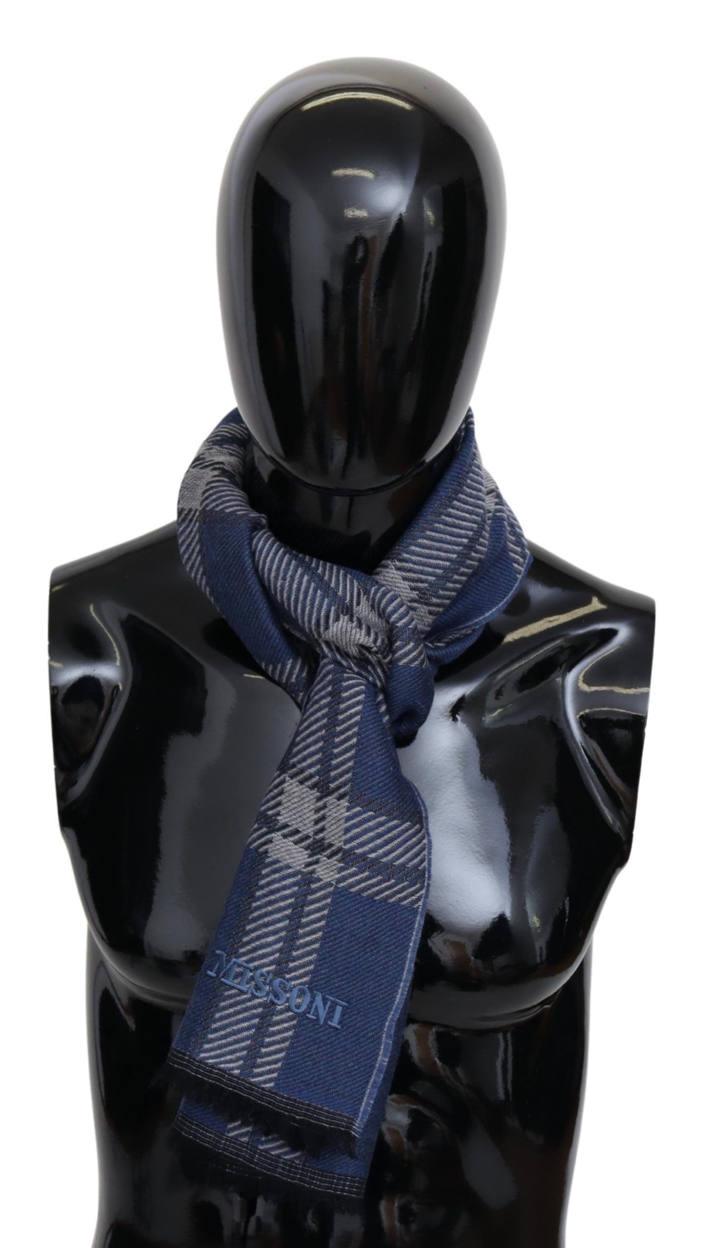 Elegant Wool Plaid Scarf with Logo Embroidery