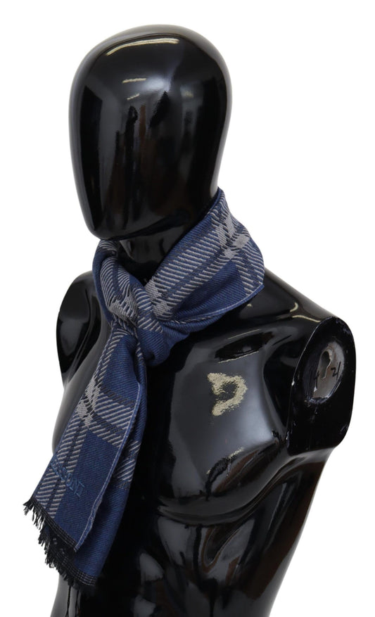 Elegant Wool Plaid Scarf with Logo Embroidery