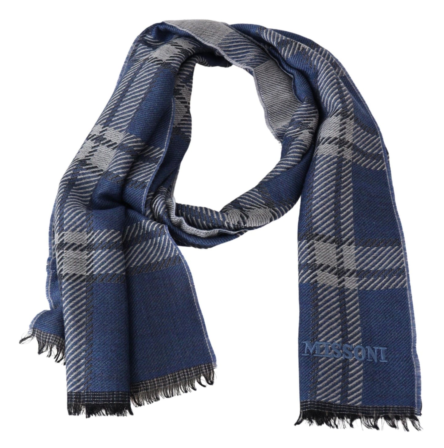 Elegant Wool Plaid Scarf with Logo Embroidery