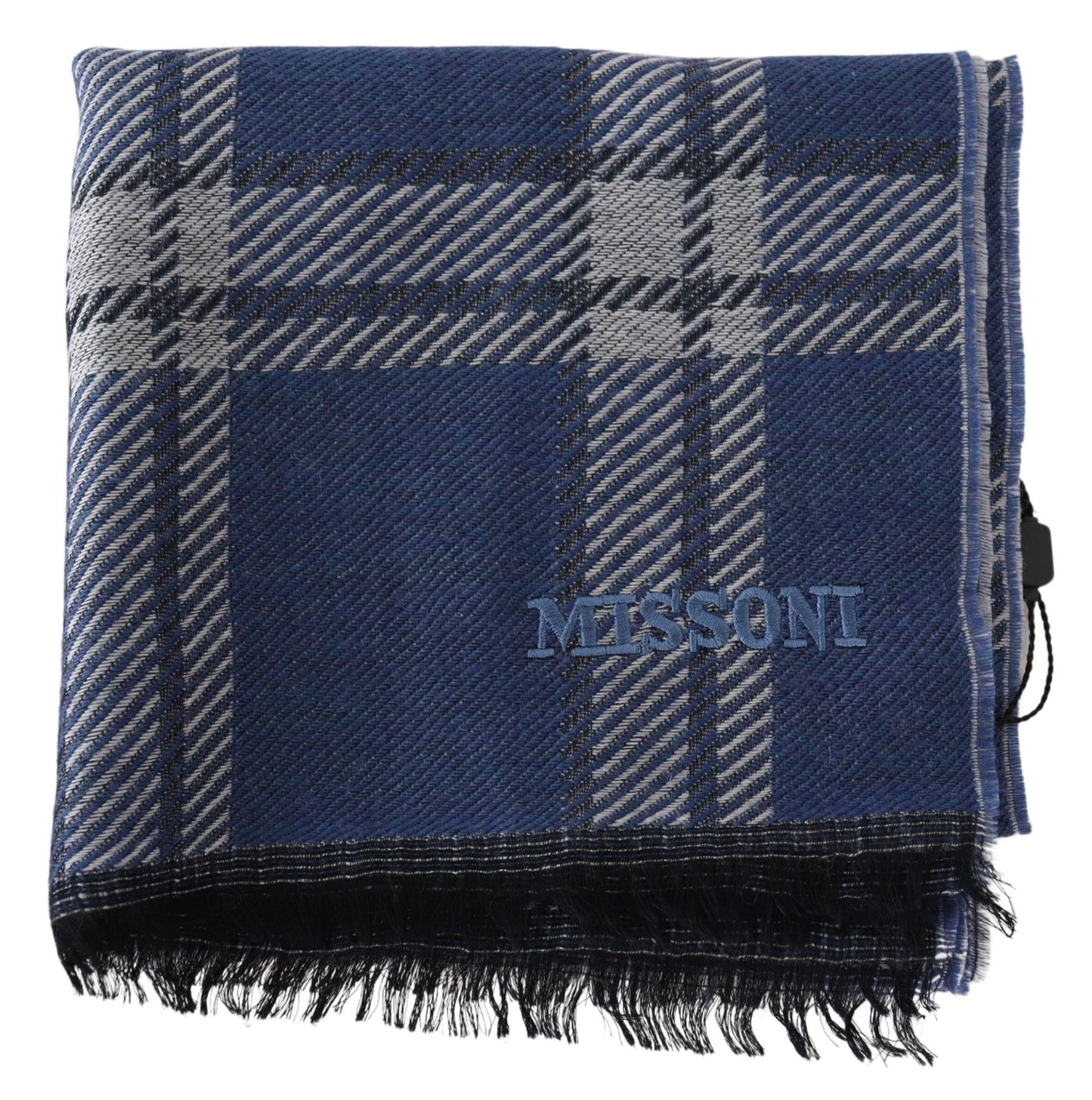 Elegant Wool Plaid Scarf with Logo Embroidery