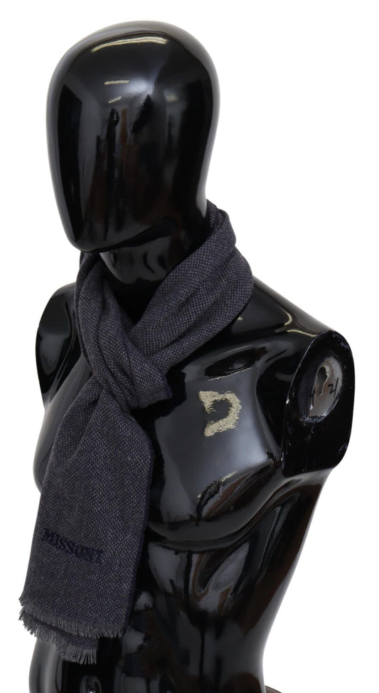 Elegant Black Wool Scarf with Logo Embroidery