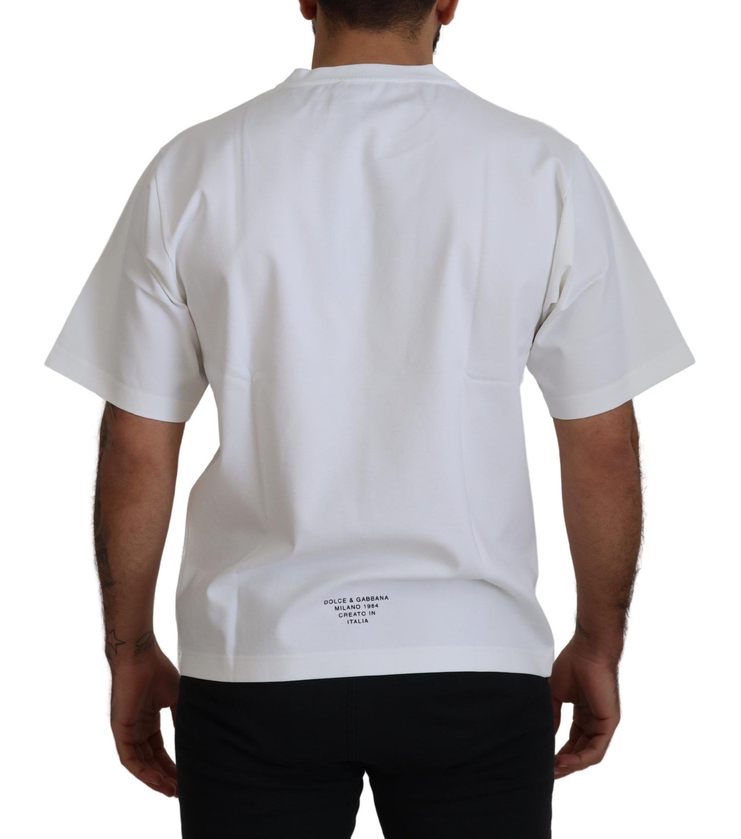 White Logo Print Cotton Crewneck T-shirt