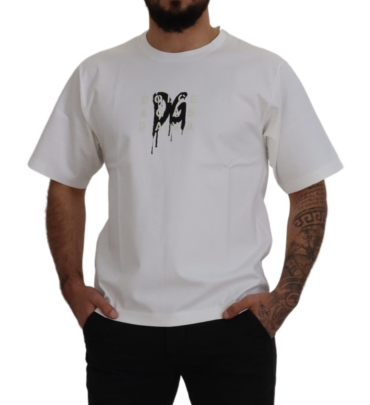 White Logo Print Cotton Crewneck T-shirt