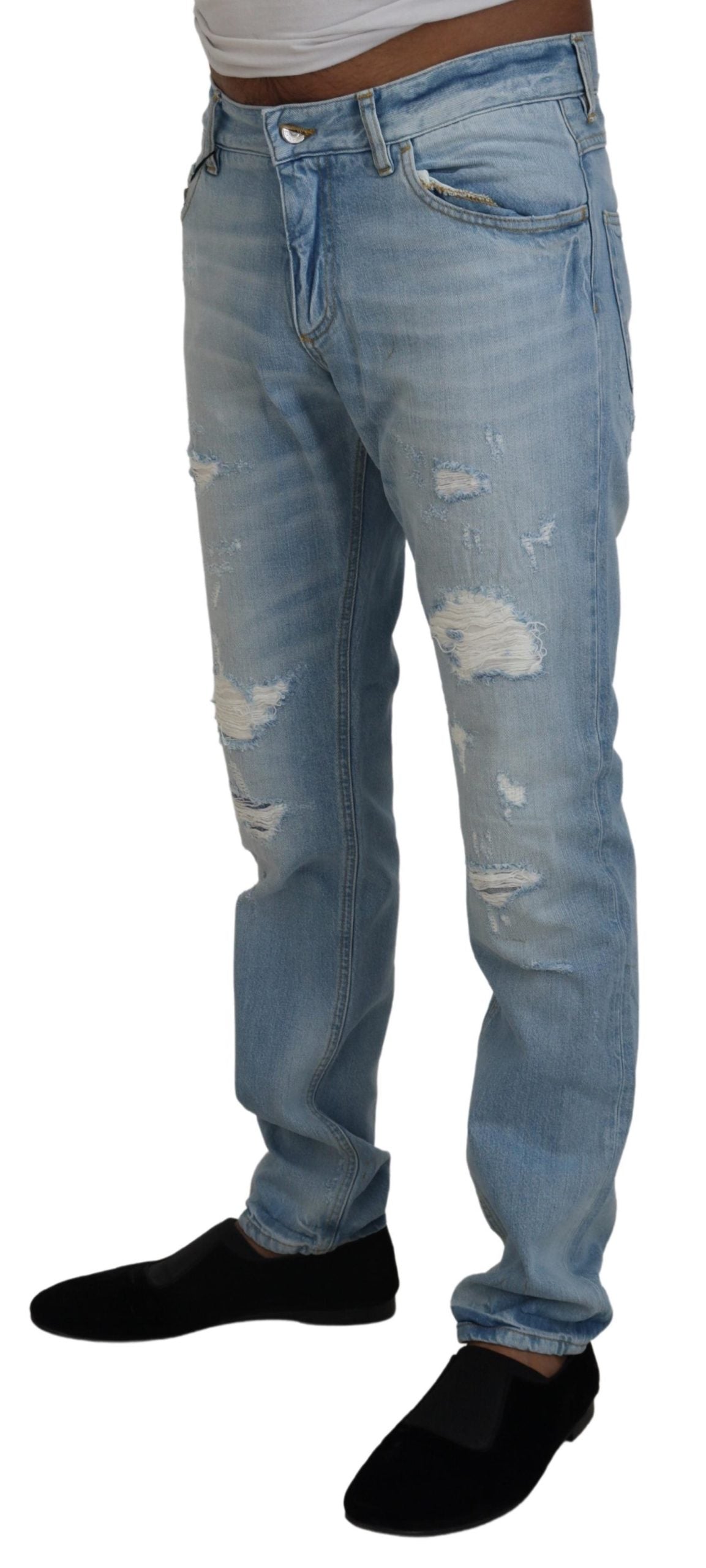 Light Blue Cotton Tattered Casual Denim Jeans