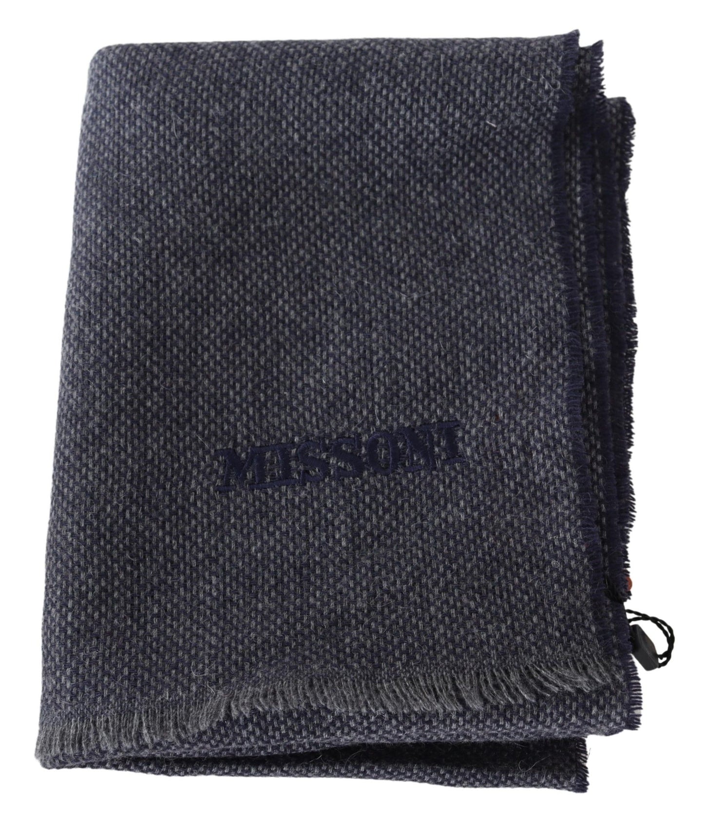 Elegant Black Wool Scarf with Logo Embroidery