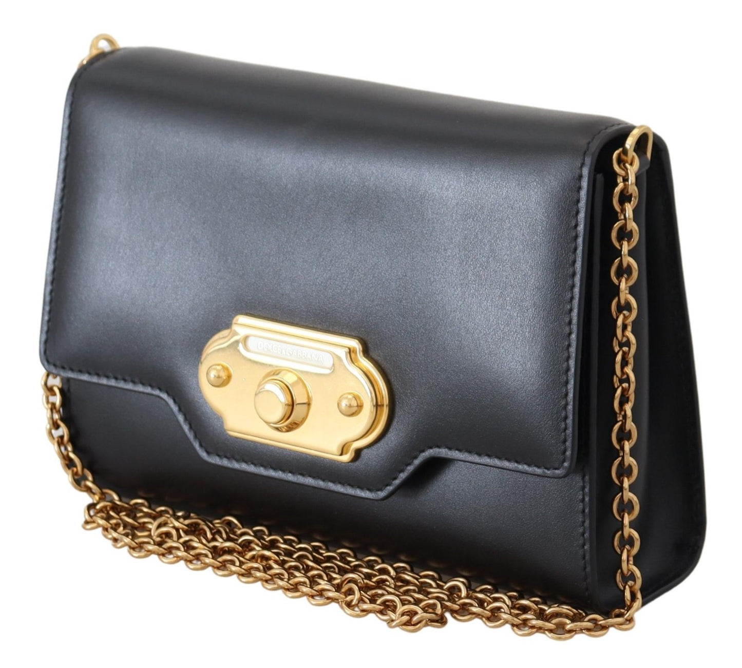 Chic Black Leather Shoulder Bag with Gold Detailing