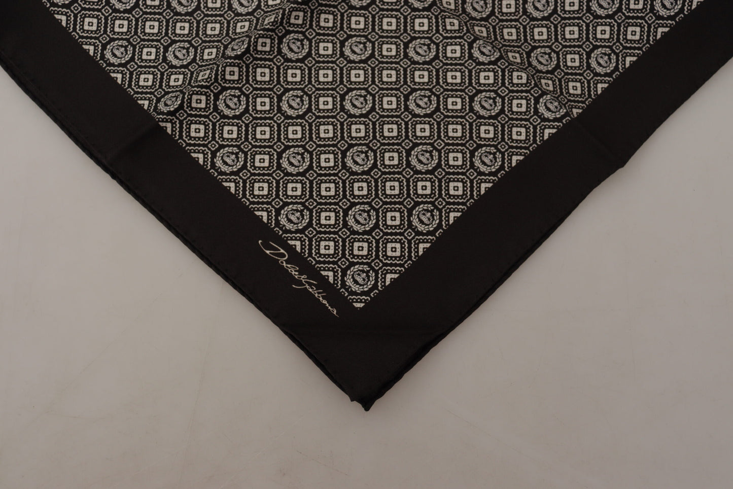 Black Patterned DG Logo Square Handkerchief Scarf