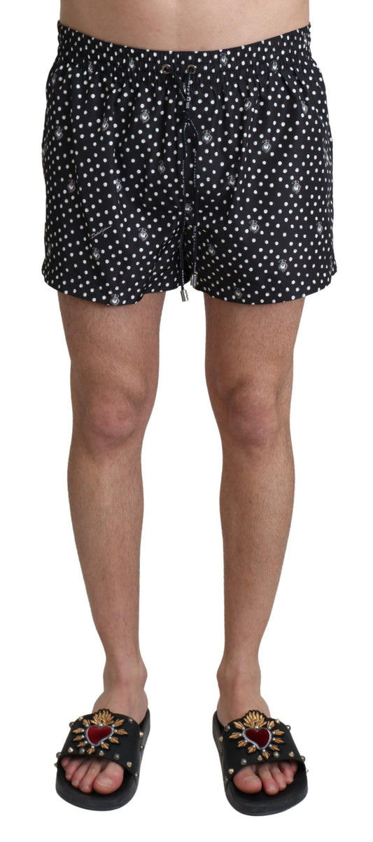 Elegant Black Polka Dot Swim Trunks