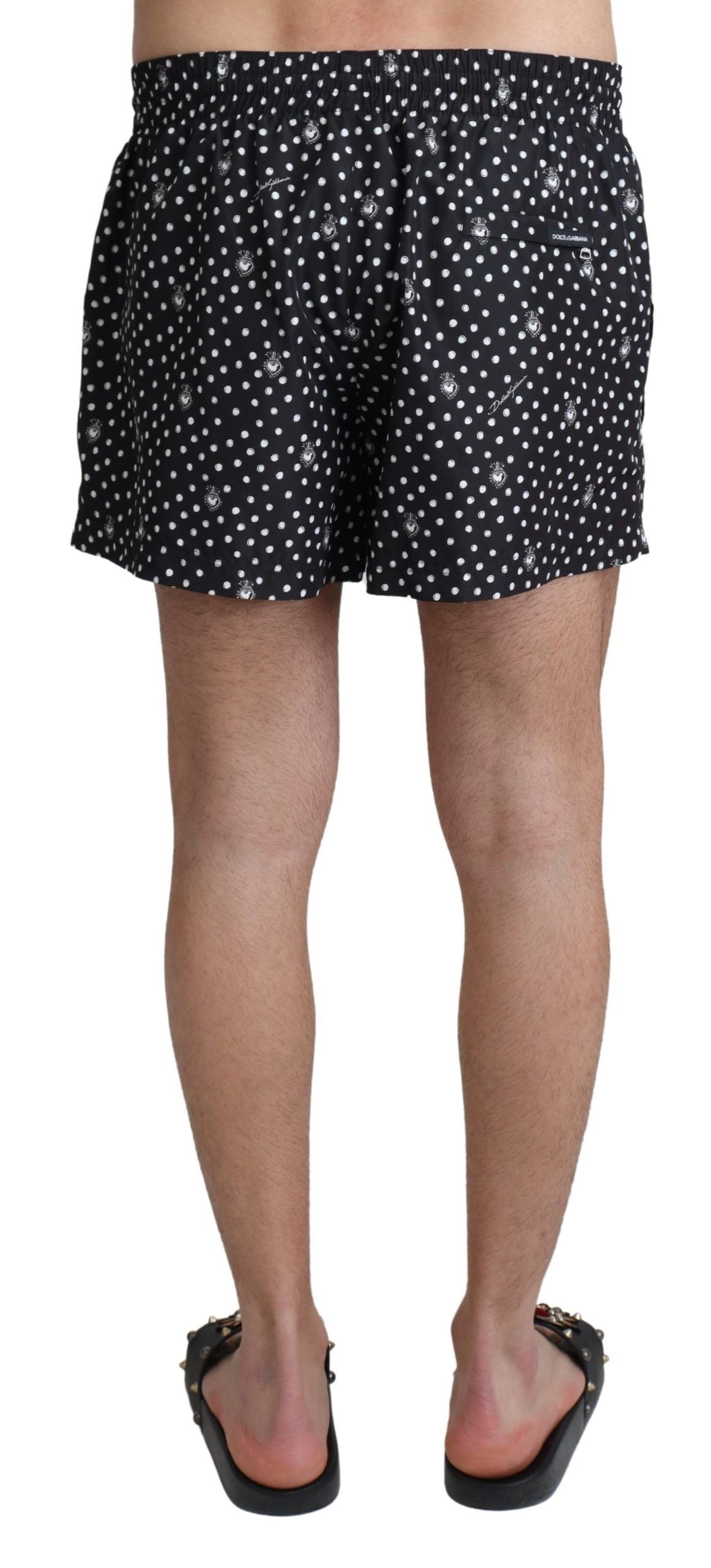 Elegant Black Polka Dot Swim Trunks