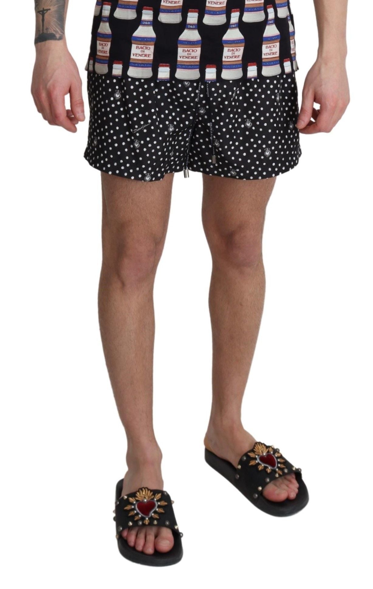 Elegant Black Polka Dot Swim Trunks