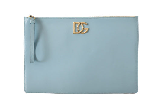 Elegant Blue Leather Clutch with Gold Accents